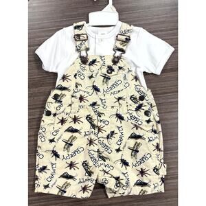 Vintage Sprockets Overalls Set Baby Boys Size 6-9M Cream Creepy Crawly Insects